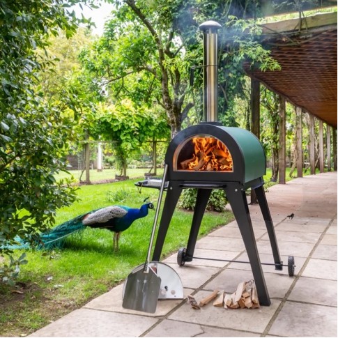 Green Machine - Stainless Steel Pizza Oven - With Stand, Side Shelves And Stone Base
