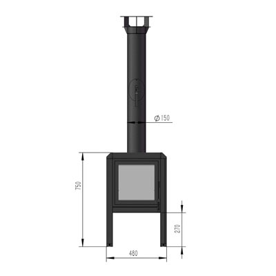 Haven v2 Double Sided Black Outdoor wood burning stove diagram